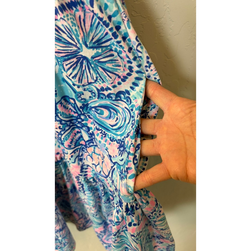Lilly Pulitzer Geanna Tiered Cotton Shift Dress Blue Pink Shell Print Sz S - Picture 7 of 7